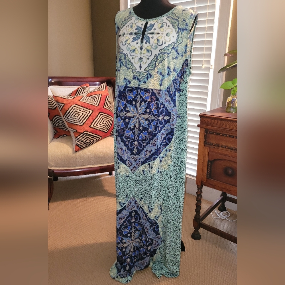 Chico's Vibrant Blue and Green Maxi Dress